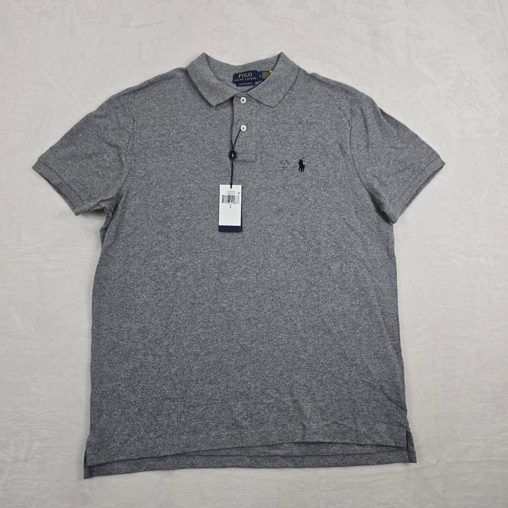 NWT Polo Ralph Lauren Mens Custom Slim Fit Mesh Polo Shirt Grey Large